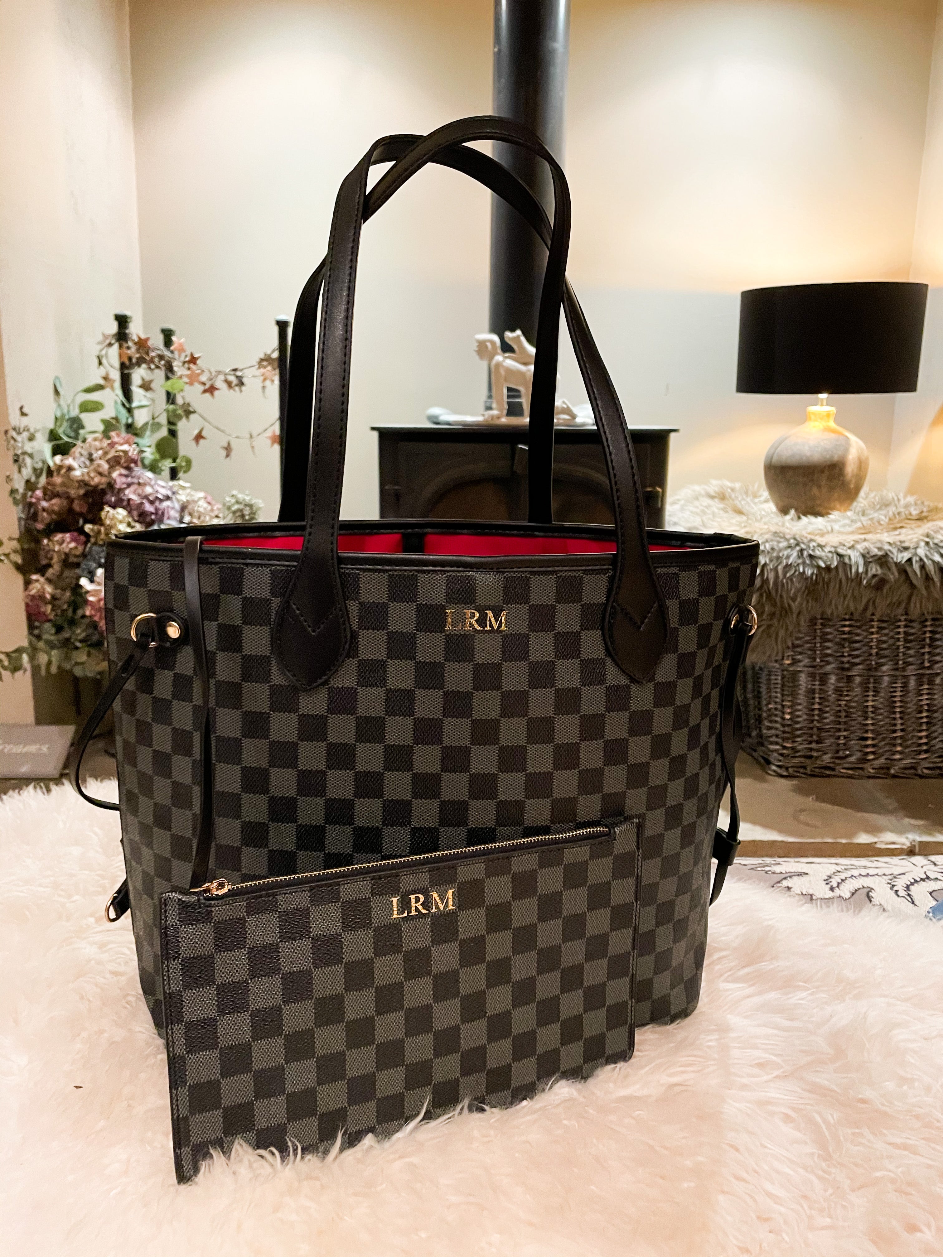 The Louis tote - Black personalised checkered tote bag – Hudson