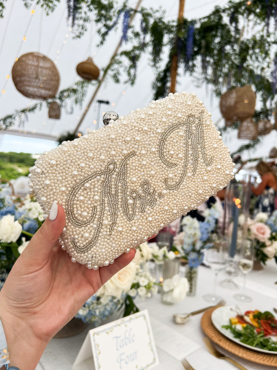 Classic 3D Pearl Wedding Clutch bride bridal bag - Signature