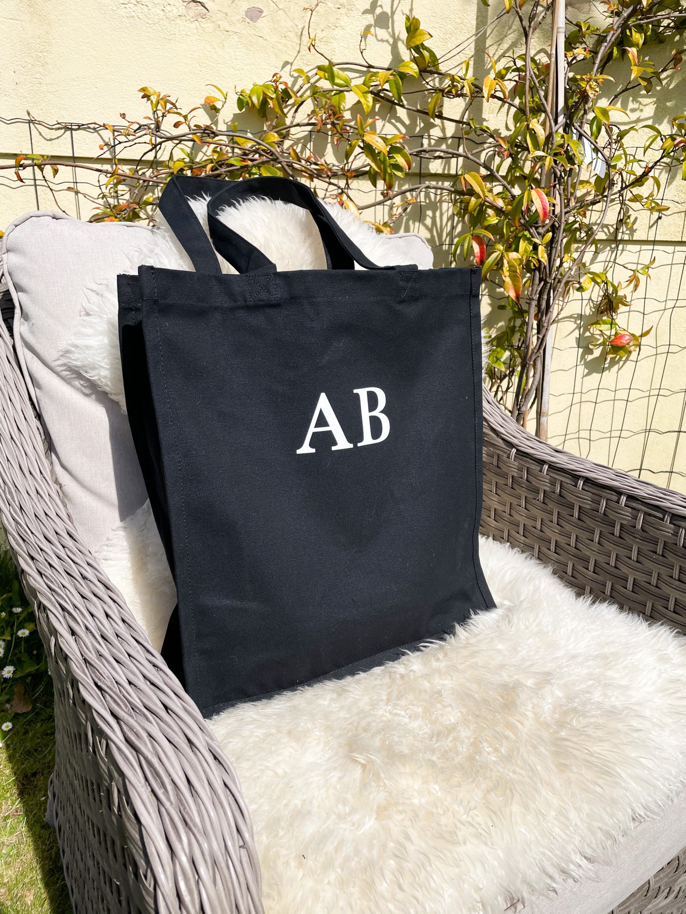 Initial Canvas Tote Bag With Zipper Pocket Embroidery Monogrammed