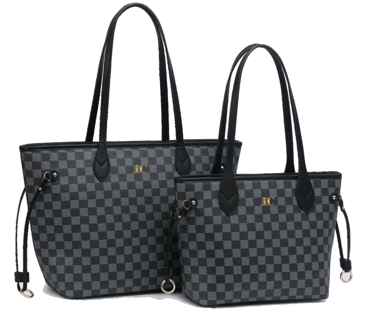 The Louis tote Black ZIP personalised checkered tote bag Hudson Blu Designs